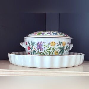 Royal Worcester Flowered Vegetables/Chips Server with Covered Dish for Dips